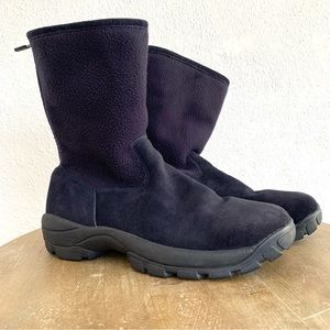 Lands End Navy Blue Suede Leather & Fleece Snow Winter Boot Size 8